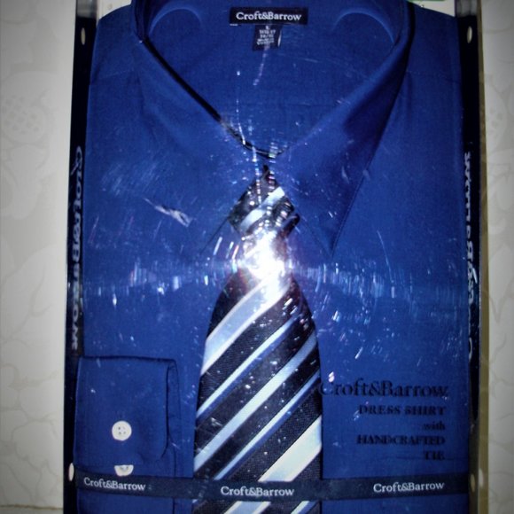 croft and barrow dress shirt and tie New Croft & Barrow Men Point Collar Dress Shirt Hand Crafted Tie Gift Box  Set